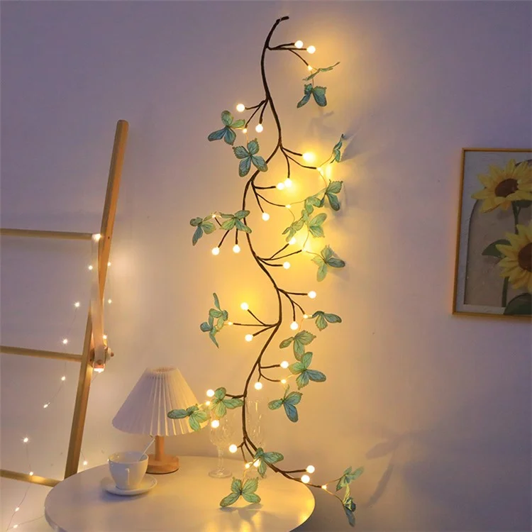 1.6m 36-Light USB Powered Blue Butterfly Rattan Strip Light Indoor Wall Decoration Atmosphere Lamp, 8 Modes with Remote Control