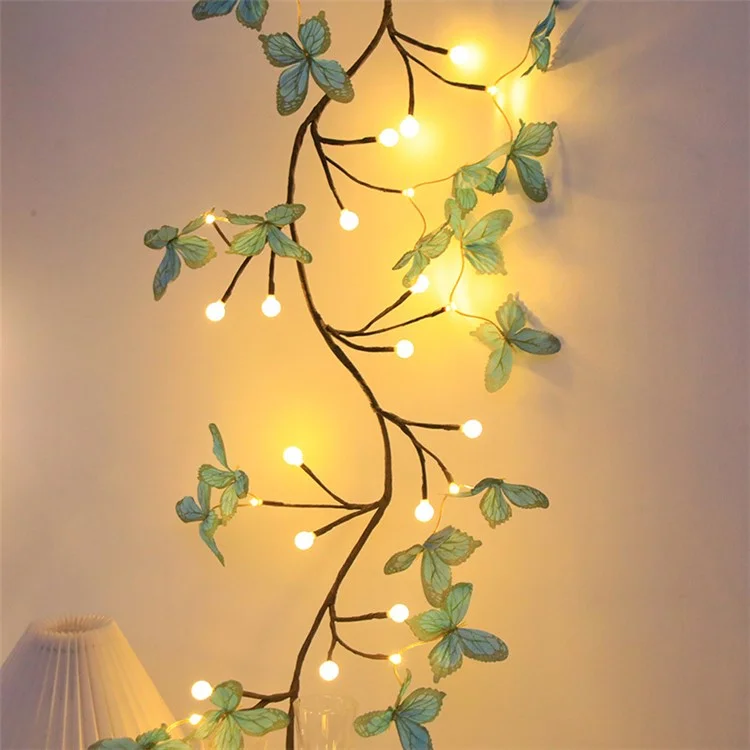 1.6m 36-Light USB Powered Blue Butterfly Rattan Strip Light Indoor Wall Decoration Atmosphere Lamp, 8 Modes with Remote Control