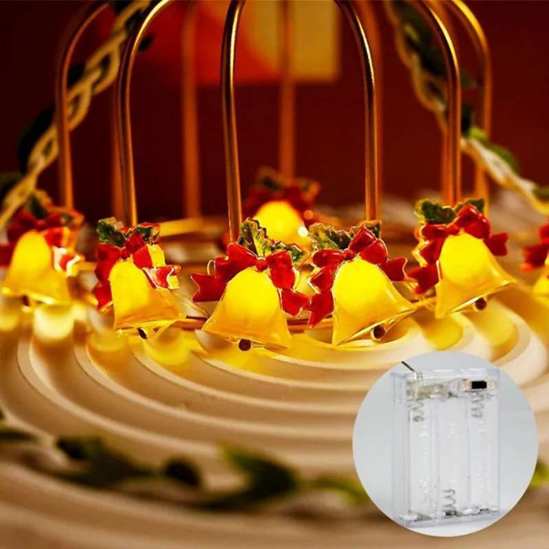 2m 20 Lights Christmas Tree Decoration Light String Christmas Bell Festive Atmosphere Light String Battery Powered