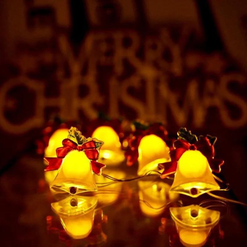 2m 20 Lights Christmas Tree Decoration Light String Christmas Bell Festive Atmosphere Light String Battery Powered