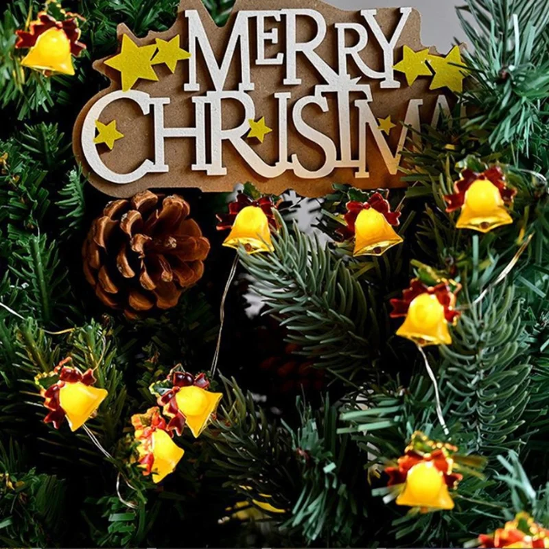 2m 20 Lights Christmas Tree Decoration Light String Christmas Bell Festive Atmosphere Light String Battery Powered