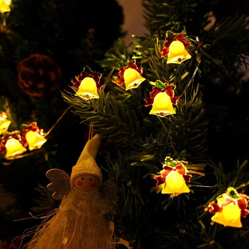 2m 20 Lights Christmas Tree Decoration Light String Christmas Bell Festive Atmosphere Light String Battery Powered