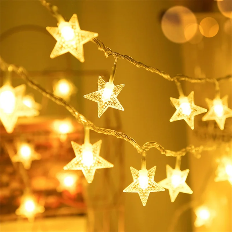 1.5m 10-LED Star Design String Light Outdoor Home Festival Decorative Ambient Light, Battery Box Powered