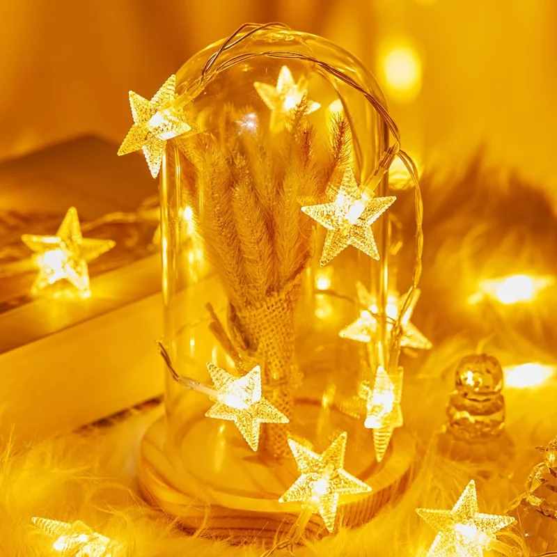 1.5m 10-LED Star Design String Light Outdoor Home Festival Decorative Ambient Light, Battery Box Powered