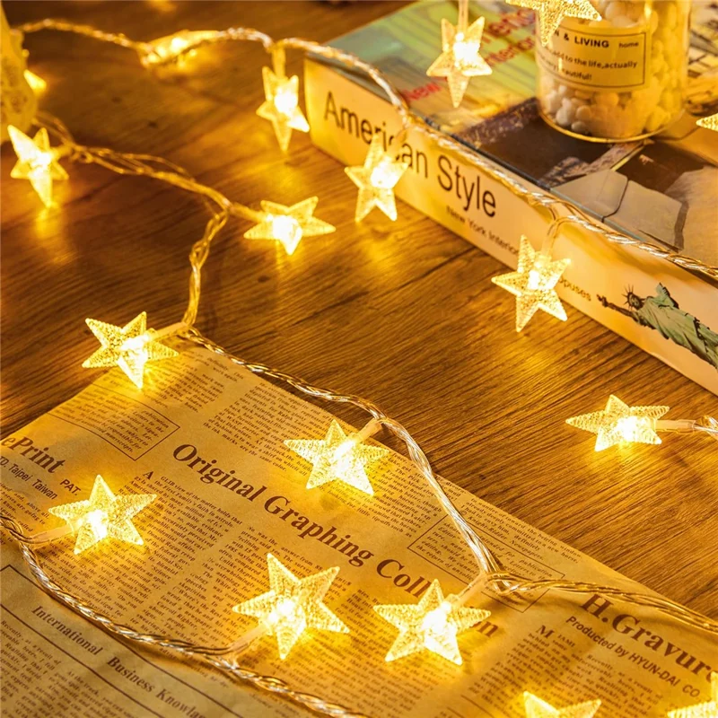 1.5m 10-LED Star Design String Light Outdoor Home Festival Decorative Ambient Light, Battery Box Powered