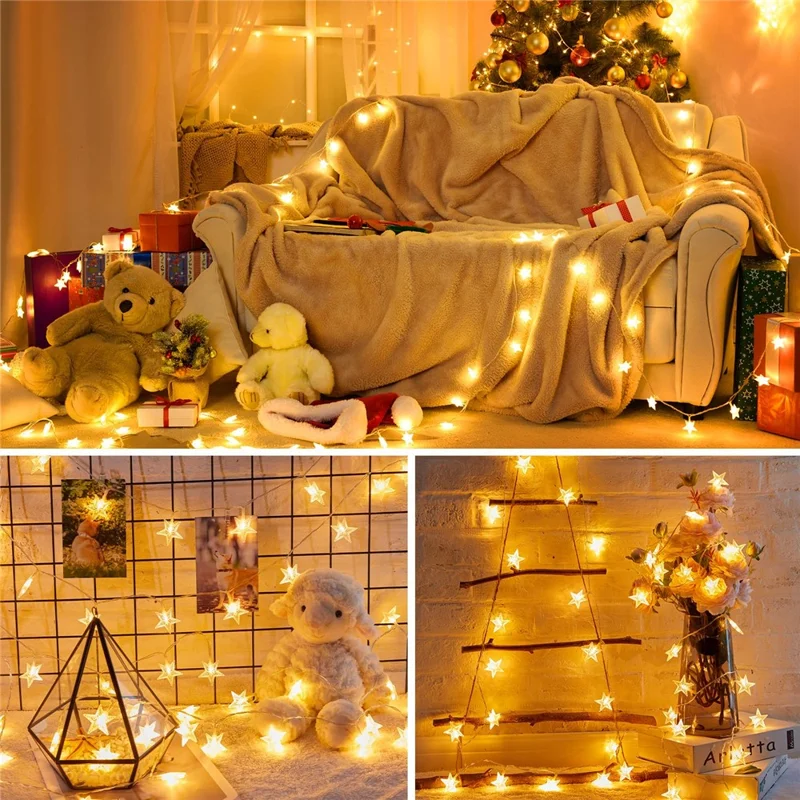 1.5m 10-LED Star Design String Light Outdoor Home Festival Decorative Ambient Light, Battery Box Powered