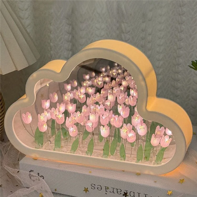 Ornamento Del Desktop Per le Luce Night di Tulipani Fatti Fatti Fatti a Mano, a Batteria, a Batteria - Rosa