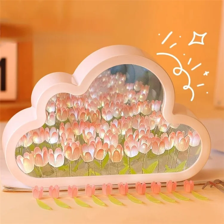 Ornamento Del Desktop Per le Luce Night di Tulipani Fatti Fatti Fatti a Mano, a Batteria, a Batteria - Rosa