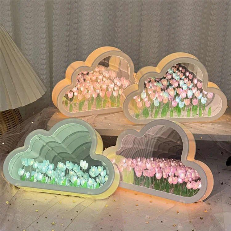 Ornamento Del Desktop Per le Luce Night di Tulipani Fatti Fatti Fatti a Mano, a Batteria, a Batteria - Rosa