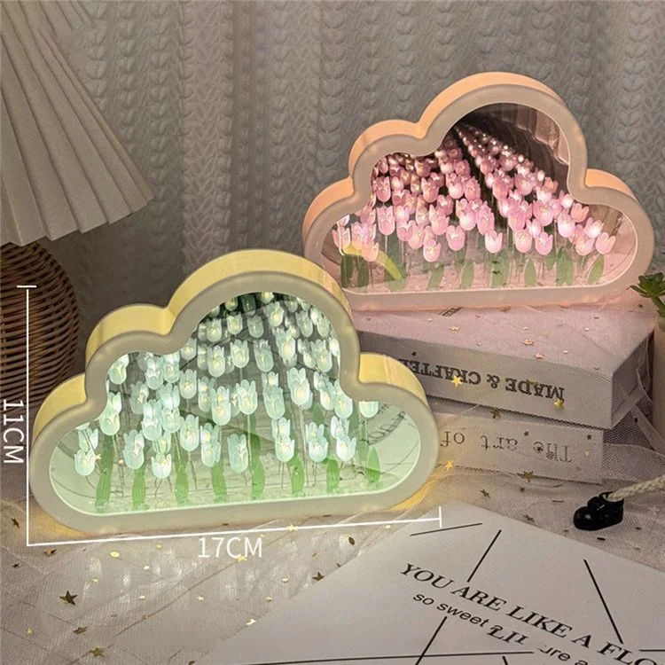 Ornamento Del Desktop Per le Luce Night di Tulipani Fatti Fatti Fatti a Mano, a Batteria, a Batteria - Rosa