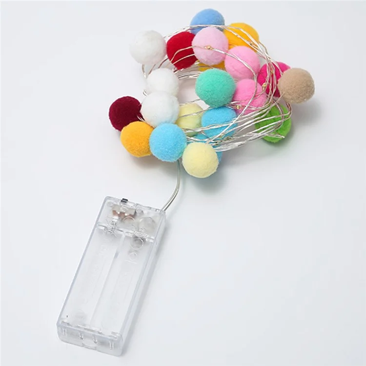 2m 20 LED Cotton Ball String Light Fairy Lights Battery Powered Festival Party Decor - White Light / Mixed Color