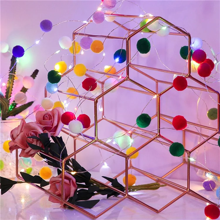 2m 20 LED Cotton Ball String Light Fairy Lights Battery Powered Festival Party Decor - White Light / Mixed Color