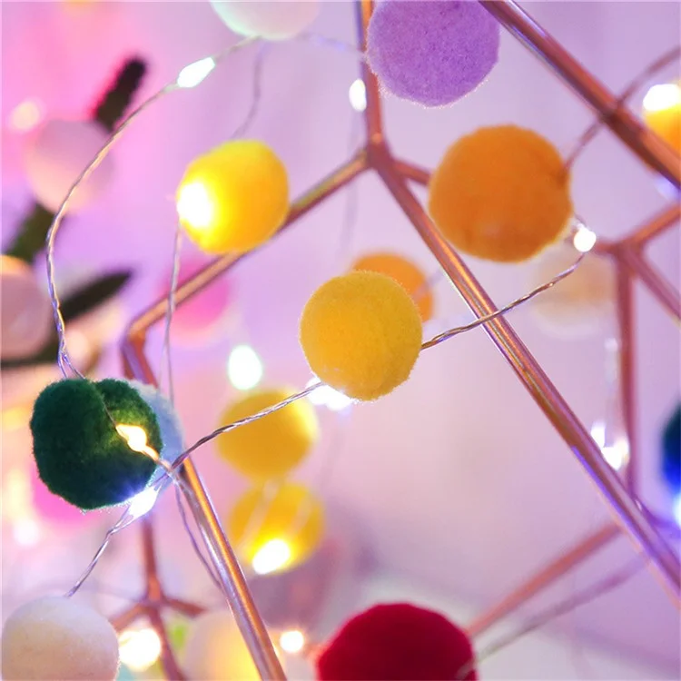 2m 20 LED Cotton Ball String Light Fairy Lights Battery Powered Festival Party Decor - White Light / Mixed Color