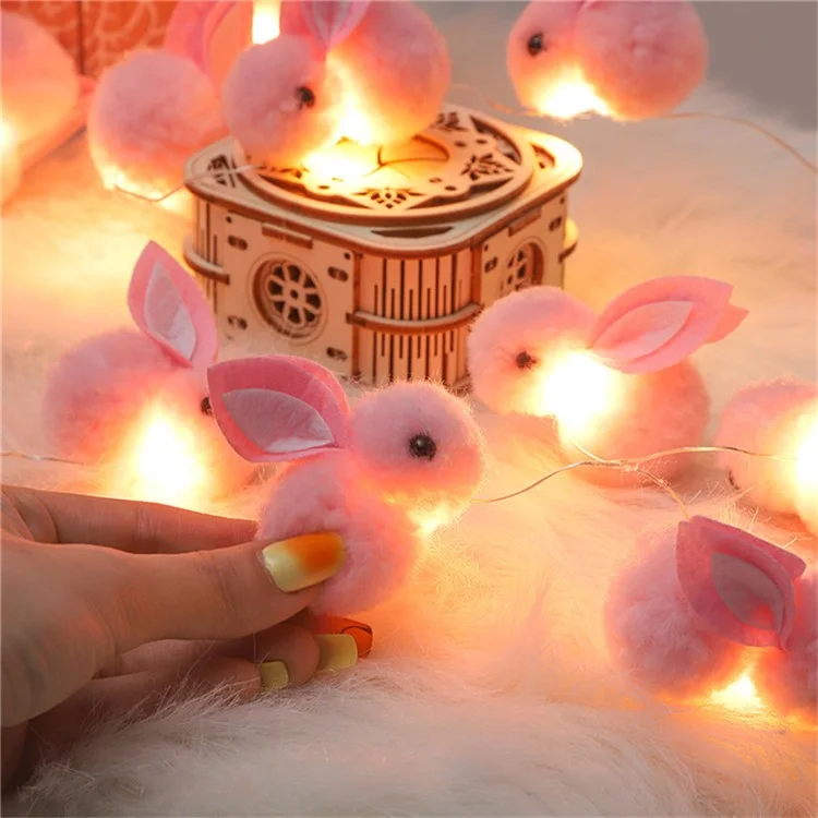 2m 20 LED Cute Rabbit String Lights Cotton Fairy Lights Battery Operated - Warm White Light