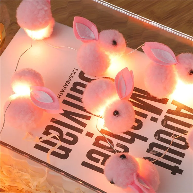 2m 20 LED Cute Rabbit String Lights Cotton Fairy Lights Battery Operated - Warm White Light