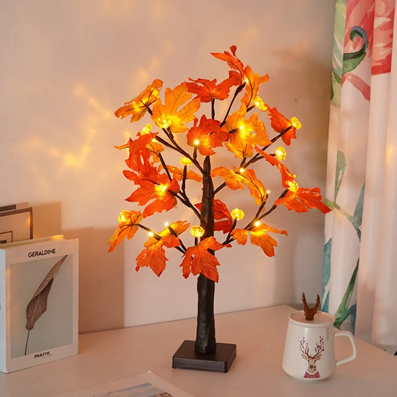 Kürbisse Gefälschte Herbstbeleuchtung Ahornbaum 24 Leds Lichter Thanksgiving Dekoration Künstliche Baumlichter Lichter