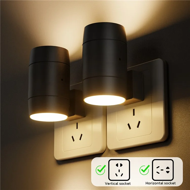 2Pcs Brightness Adjustable Light Sensing Rotatable Lamp Home Bedroom Night Light - EU Plug
