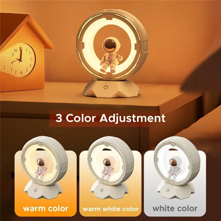 Luz nocturna de astronauta para niños, recargable por USB, LED de cuidado de ojos, lámpara de mesita de noche con 3 colores - rosa