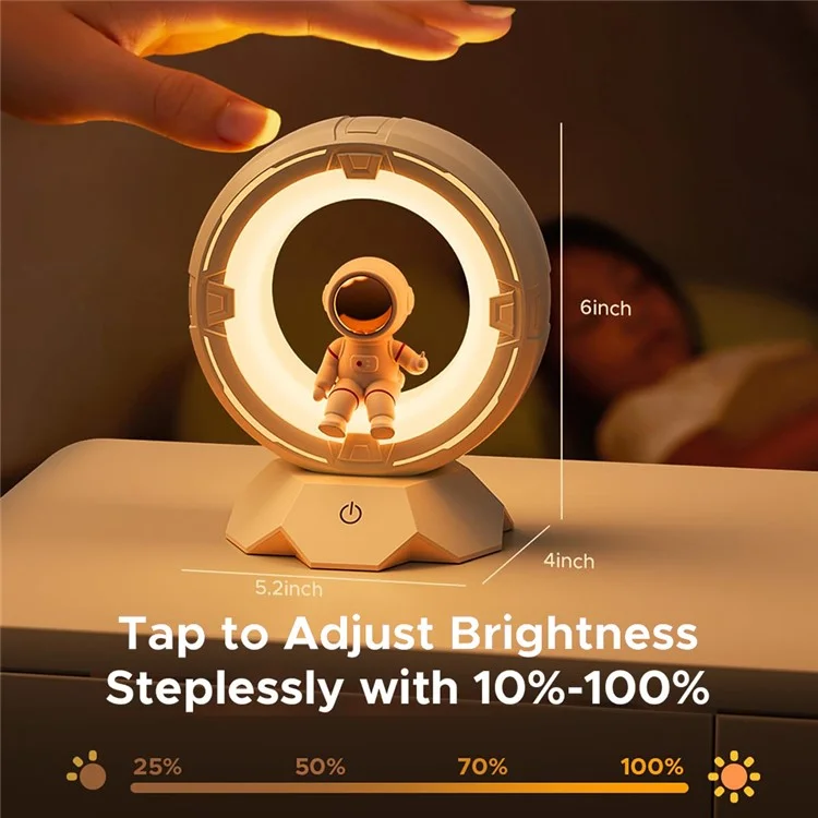 Luz nocturna de astronauta para niños, recargable por USB, LED de cuidado de ojos, lámpara de mesita de noche con 3 colores - rosa