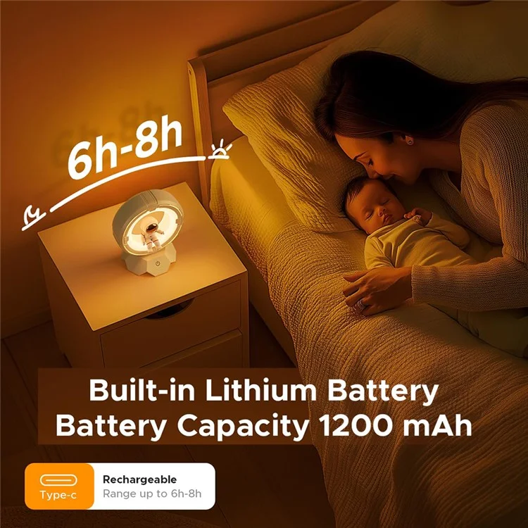 Luz nocturna de astronauta para niños, recargable por USB, LED de cuidado de ojos, lámpara de mesita de noche con 3 colores - rosa