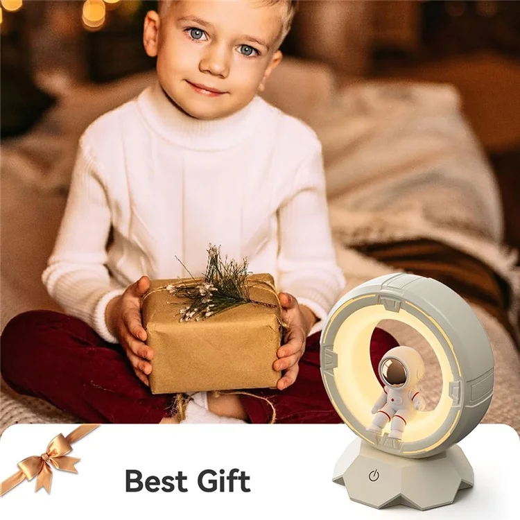 Luz nocturna de astronauta para niños, recargable por USB, LED de cuidado de ojos, lámpara de mesita de noche con 3 colores - rosa