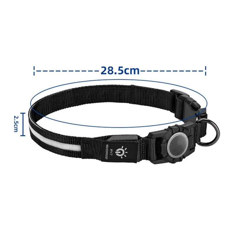 LED Light Nylon Pet Dog Neck Collar Gift with Protective Cover for AirTag Tracker (CE Certified) - Blue Light / S