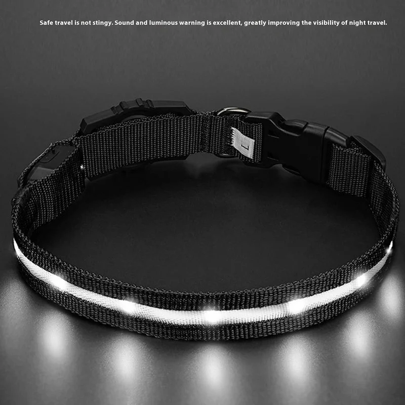 LED Light Nylon Pet Dog Neck Collar Gift with Protective Cover for AirTag Tracker (CE Certified) - Blue Light / S