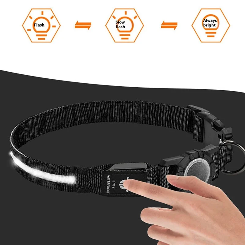 LED Light Nylon Pet Dog Neck Collar Gift with Protective Cover for AirTag Tracker (CE Certified) - Blue Light / S