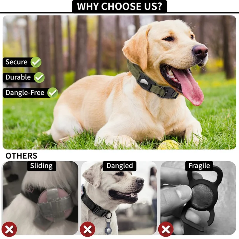 Tactical Dog Collar Nylon Adjustable Pet Collar Gift with Control Handle and Protective Cover for AirTag - Army Green / M