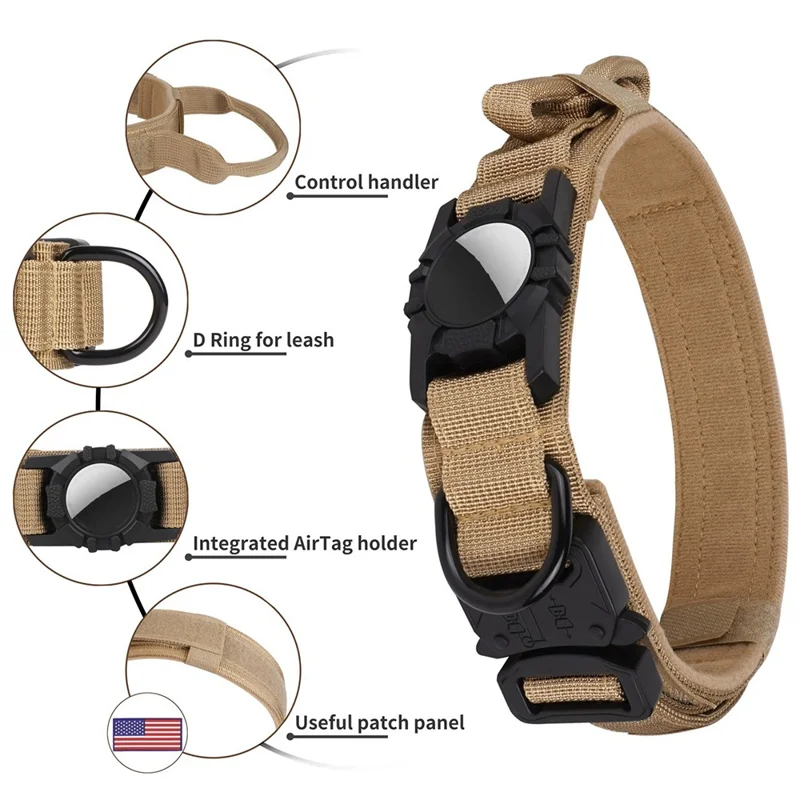Collar de perro de nailon ajustable con funda protectora impermeable para AirTag - Camello / M
