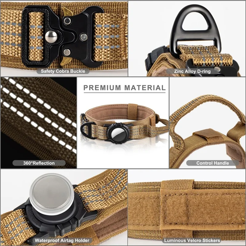 Collar de perro de nailon ajustable con funda protectora impermeable para AirTag - Camello / M