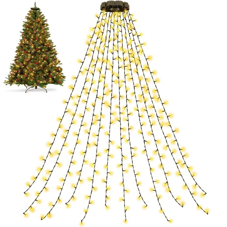 1.5m 200-Light Christmas Tree Decor Lamp Waterfall Hanging Christmas LED Light Strings, EU Plug - Warm White Light