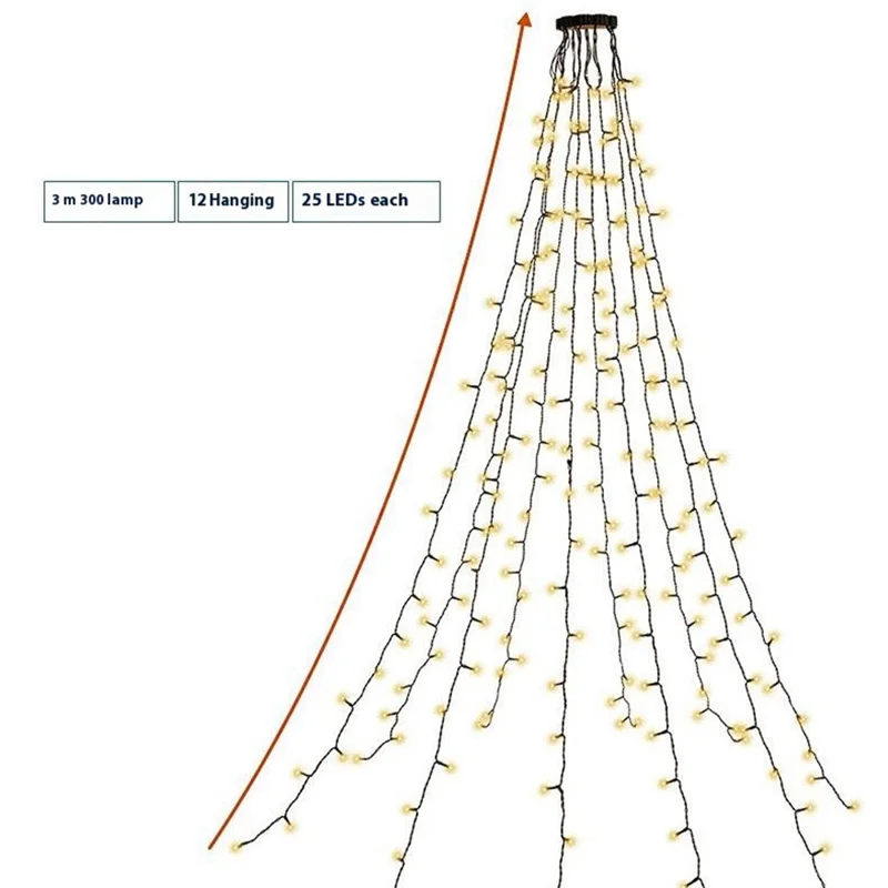 3m 300-Light Christmas Tree Decor Lamp Waterfall Hanging Christmas LED Light Strings, EU Plug - Warm White Light