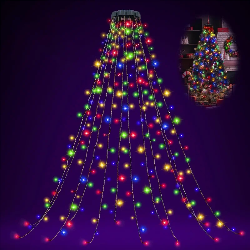 3m 400-Light Christmas Tree Decor Lamp Waterfall Hanging Christmas Gift LED Light Strings, EU Plug - Colorful Light