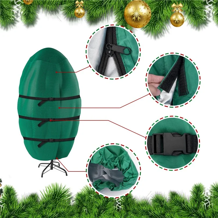Sacchi per la conservazione degli alberi di Natale in posizione verticale da 30 x 58 pollici in poliestere 420D con fibbia fissa e cerniera
