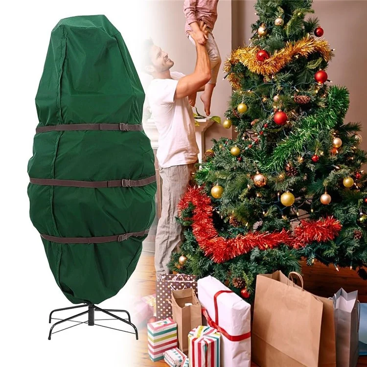 Sacos de armazenamento para árvore de Natal em posição vertical de 45 x 94 polegadas, feitos de poliéster 420D com fecho e fivela fixa.