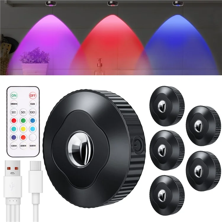 6 Stück RGB-Weinschrank-Leuchten mit Fernbedienung, Nachtlicht für Schlafzimmer, Flur, Atmosphärenlampe