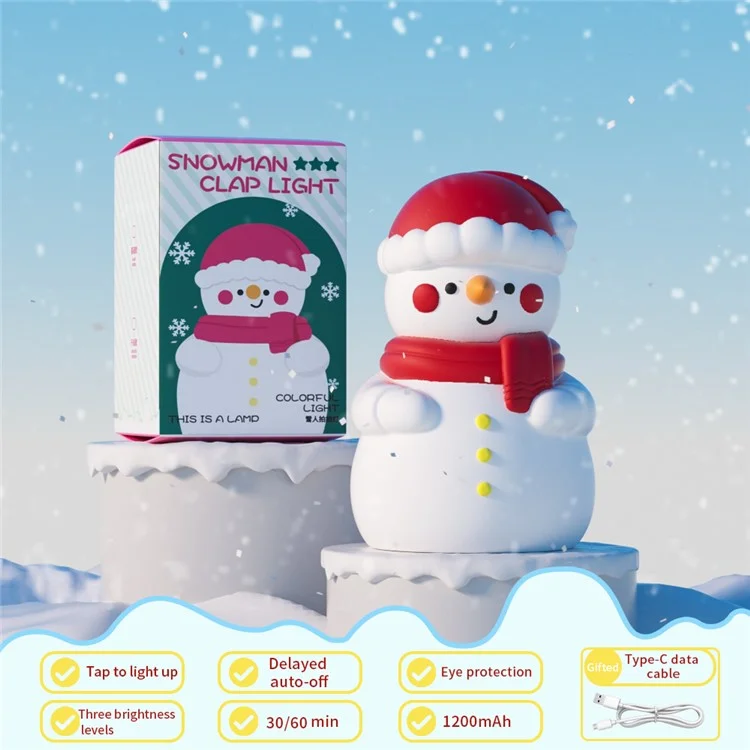 Boneco de Neve de Natal com luz de toque e iluminação ambiente de 7 cores, luz noturna recarregável de 1200mAh