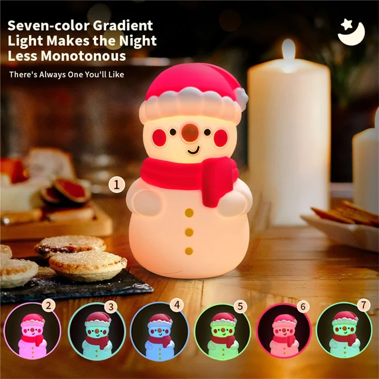 Boneco de Neve de Natal com luz de toque e iluminação ambiente de 7 cores, luz noturna recarregável de 1200mAh