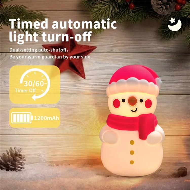 Boneco de Neve de Natal com luz de toque e iluminação ambiente de 7 cores, luz noturna recarregável de 1200mAh