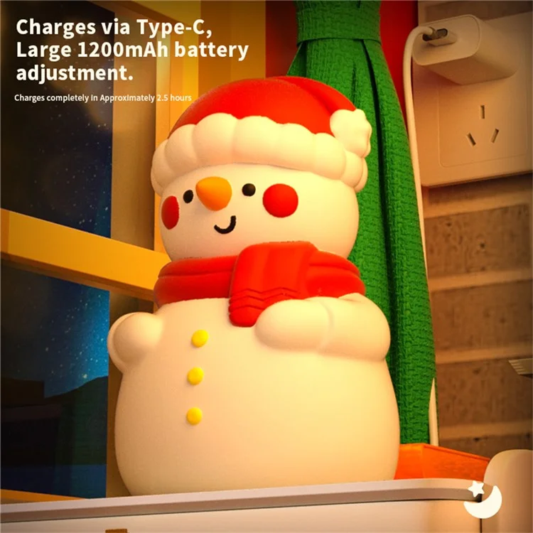 Boneco de Neve de Natal com luz de toque e iluminação ambiente de 7 cores, luz noturna recarregável de 1200mAh
