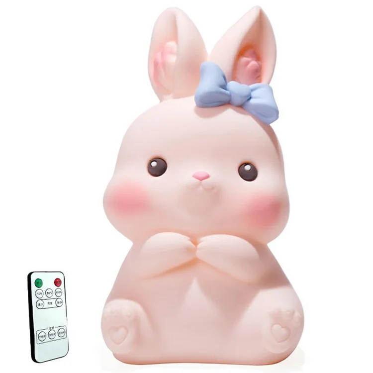 Veilleuse de lapin à télécommande en silicone, lampe de nuit à effleurement - Rose