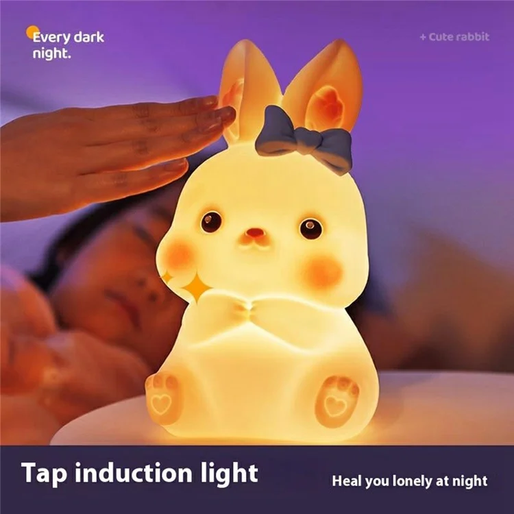 Veilleuse de lapin à télécommande en silicone, lampe de nuit à effleurement - Rose