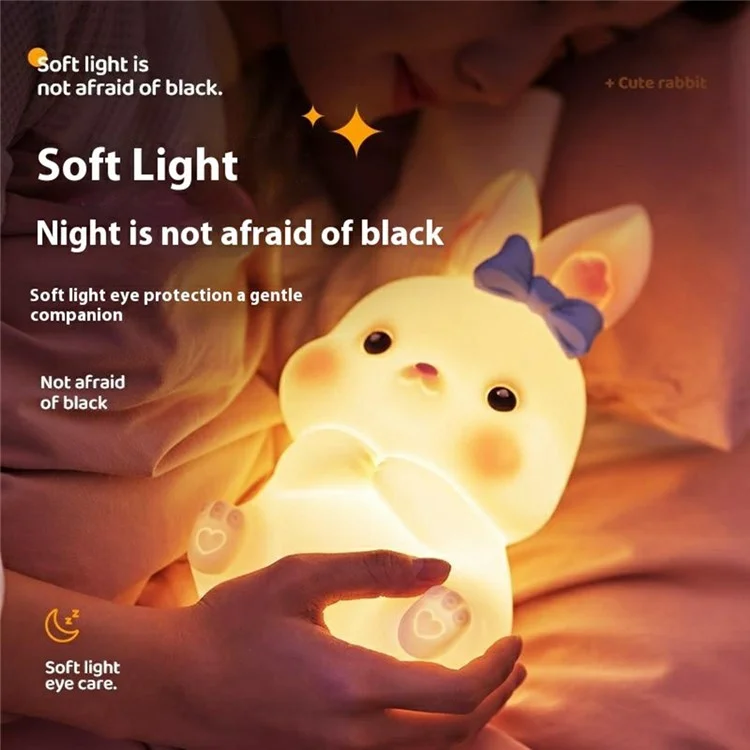 Veilleuse de lapin à télécommande en silicone, lampe de nuit à effleurement - Rose