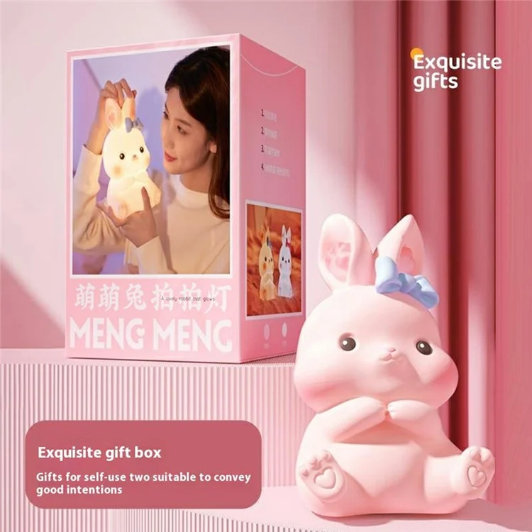 Veilleuse de lapin à télécommande en silicone, lampe de nuit à effleurement - Rose