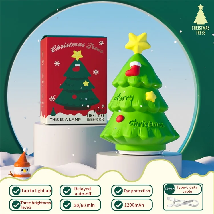 Lámpara nocturna de árbol de Navidad recargable con función táctil para luz ambiente en el dormitorio 1200mAh