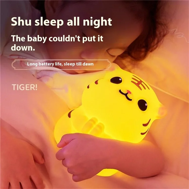 Süße Tiger-Nachtbeleuchtung mit Fernbedienung, batteriebetriebene Silikonlampe für das Schlafzimmer