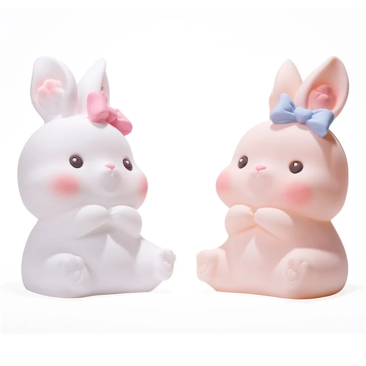 Luminária de ambiente criativa e fofa de coelho de silicone para cabeceira e quarto - Rosa