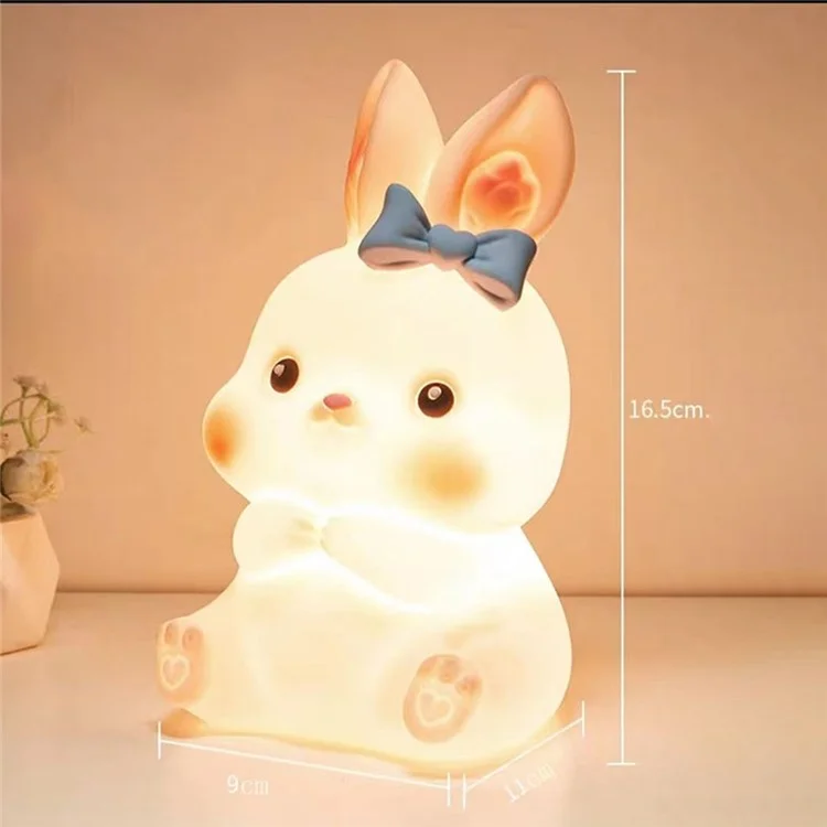 Luminária de ambiente criativa e fofa de coelho de silicone para cabeceira e quarto - Rosa