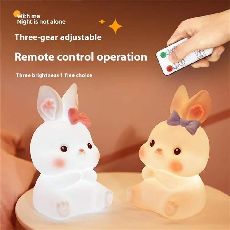 Luminária de ambiente criativa e fofa de coelho de silicone para cabeceira e quarto - Rosa